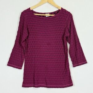 CMC Color Me Cotton Women Small Shirt Magenta Lagenlook Scrunch 3/4 Sleeve Bold